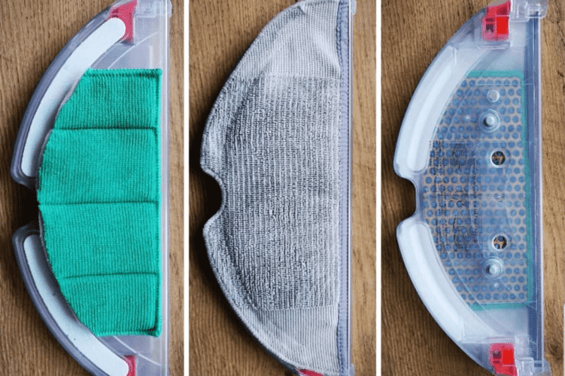 Instructions on how to attach a cloth under the mop of a robot vacuum with a mopping function